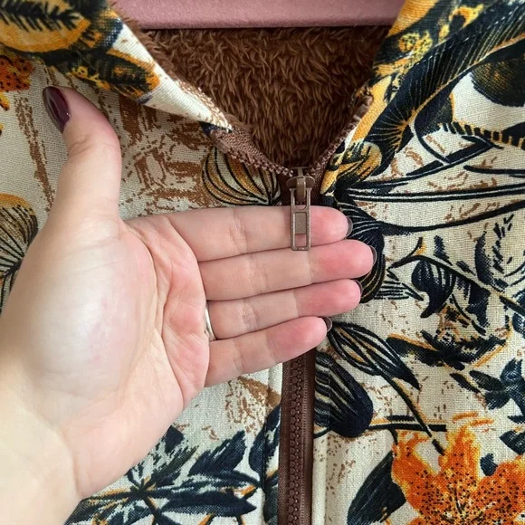 Floral Hooded Women's Coat - Picture 8 of 12